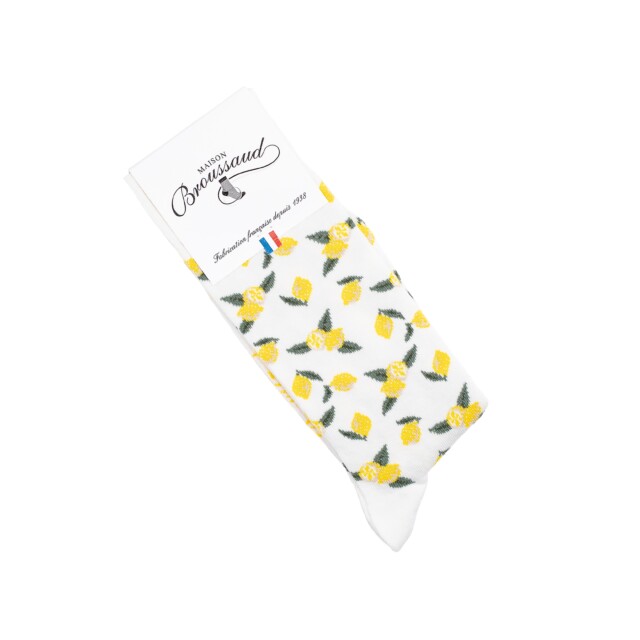 Maison Broussaud - Les citrons - chaussettes homme - coton blanc – 43/46 / BLANC