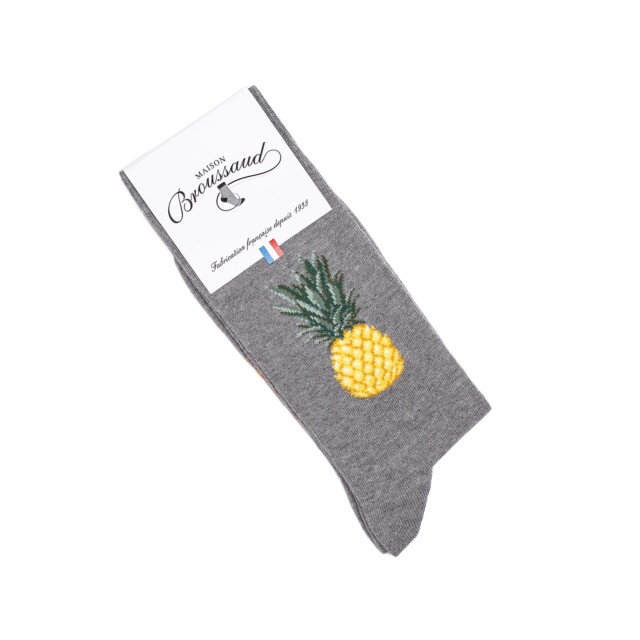 Maison Broussaud - L'ananas - chaussettes homme - coton gris – 43/46 / GRIS
