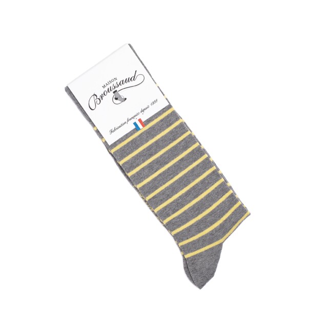 Maison Broussaud - La marinière - chaussettes homme - coton gris – 43/46 / GRIS/JAUNE