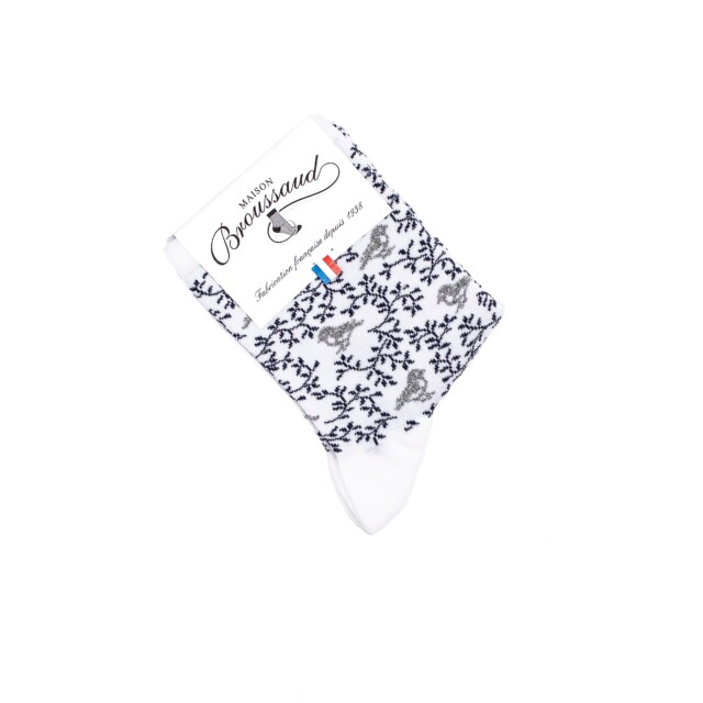 Maison Broussaud - Les oiseaux - chaussettes femme - coton blanc – 39/41 / BLANC