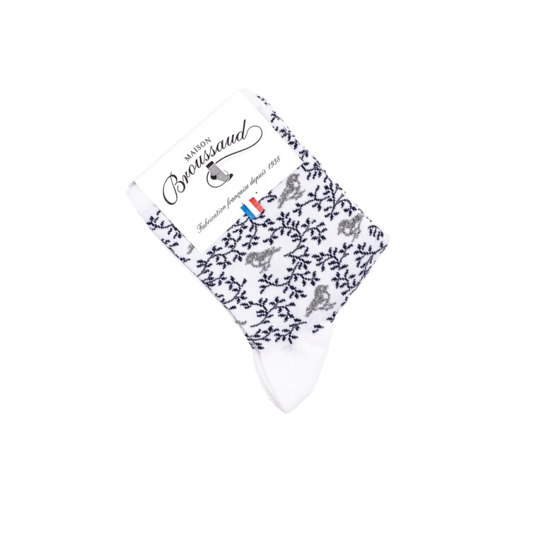 Maison Broussaud - Les oiseaux - chaussettes femme - coton blanc – 39/41 / BLANC