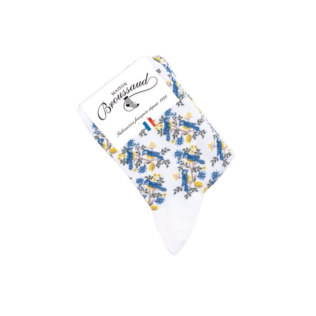 Maison Broussaud - Les mésanges - chaussettes femme - coton blanc – 39/41 / BLANC