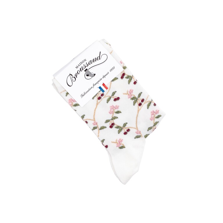 Maison Broussaud - Les cerises - chaussettes femme - coton écru – 39/41 / ECRU