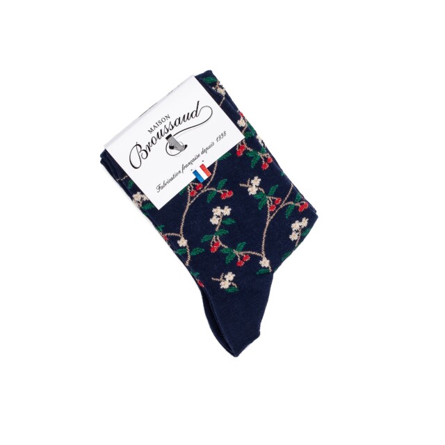 Maison Broussaud - Les cerises - chaussettes femme - coton marine – 39/41 / MARINE