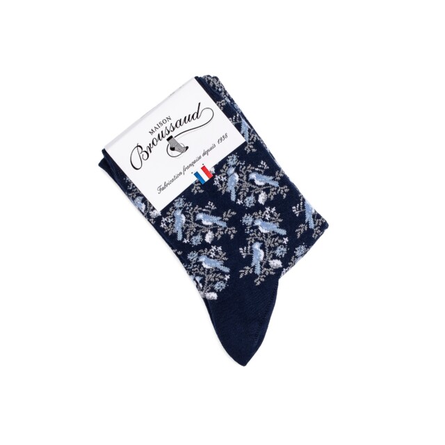 Maison Broussaud - Les mésanges - chaussettes femme - coton marine – 39/41 / MARINE