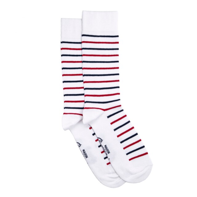 Maison Broussaud - La marinière tricolore - chaussettes homme - coton blanc – 43/46 / BLANC BLEU ROUGE