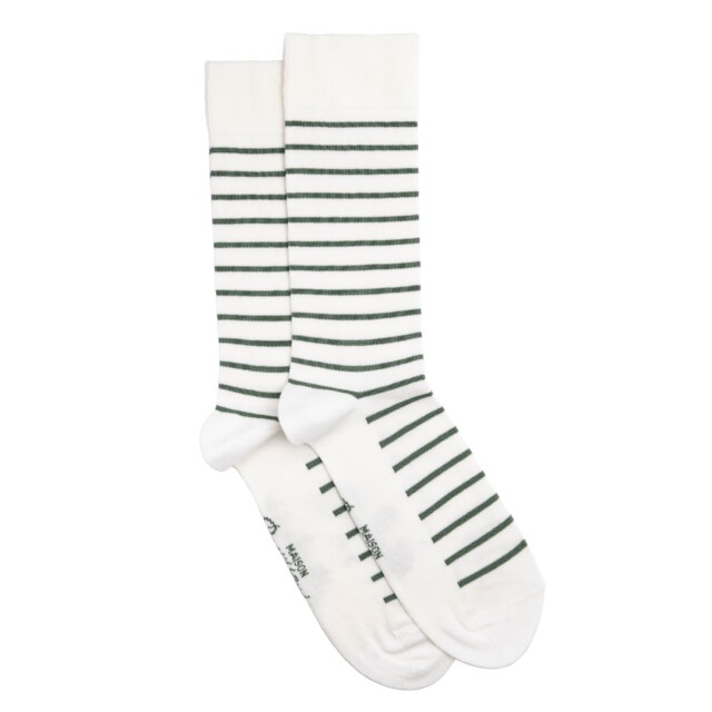 Maison Broussaud - La marinière - chaussettes homme - coton blanc – 43/46 / BLANC/VERT