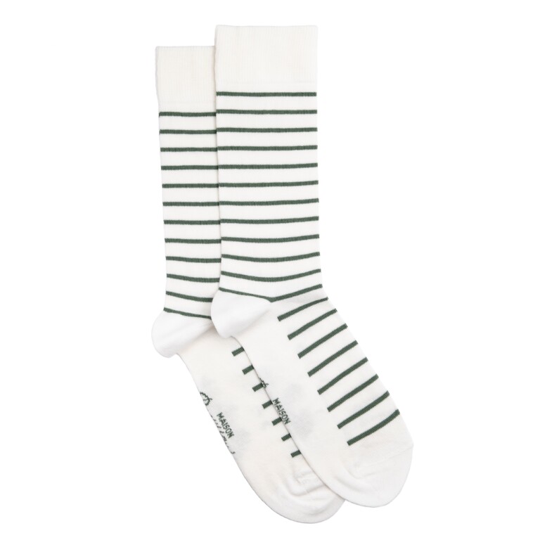Maison Broussaud - La marinière - chaussettes homme - coton blanc – 43/46 / BLANC/VERT