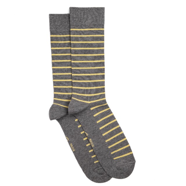Maison Broussaud - La marinière - chaussettes homme - coton gris – 43/46 / GRIS/JAUNE