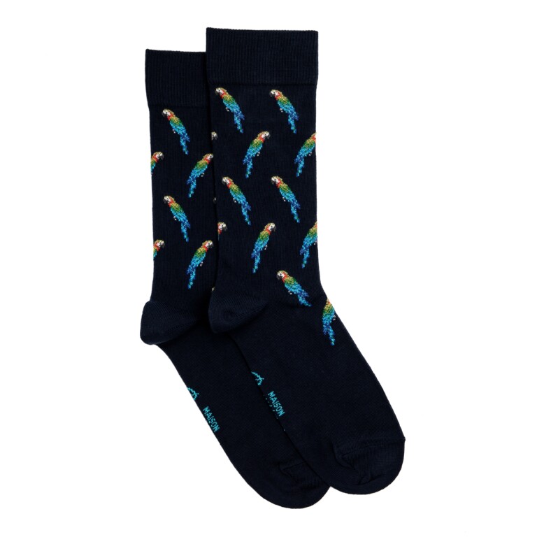 Maison Broussaud - Les perroquets - chaussettes homme - coton marine – 43/46 / MARINE