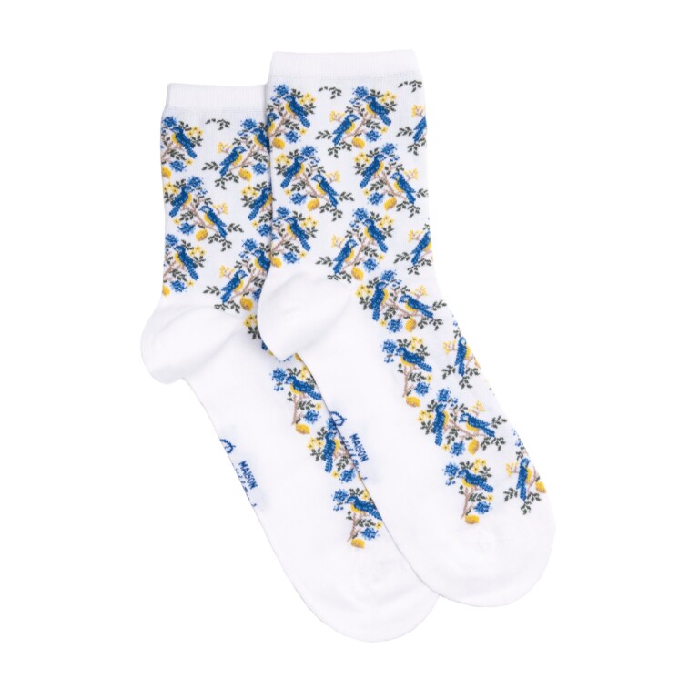 Maison Broussaud - Les mésanges - chaussettes femme - coton blanc – 39/41 / BLANC