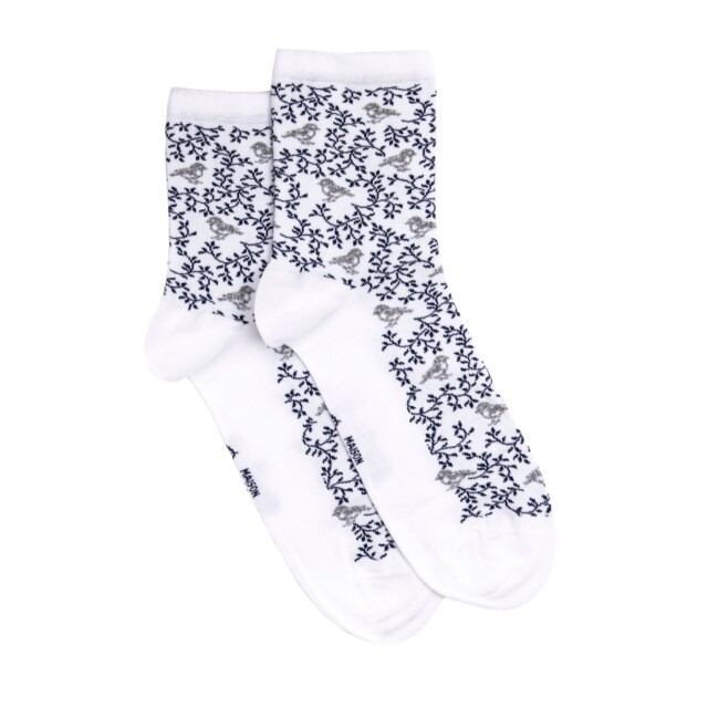 Maison Broussaud - Les oiseaux - chaussettes femme - coton blanc – 39/41 / BLANC