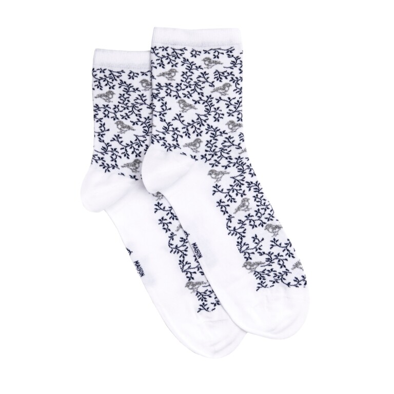 Maison Broussaud - Les oiseaux - chaussettes femme - coton blanc – 39/41 / BLANC