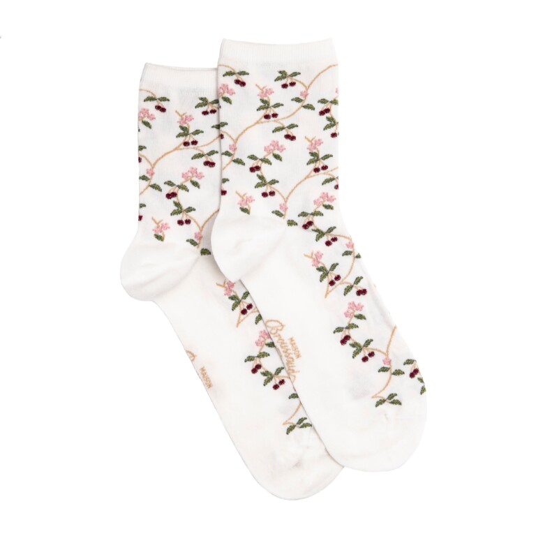 Maison Broussaud - Les cerises - chaussettes femme - coton écru – 39/41 / ECRU
