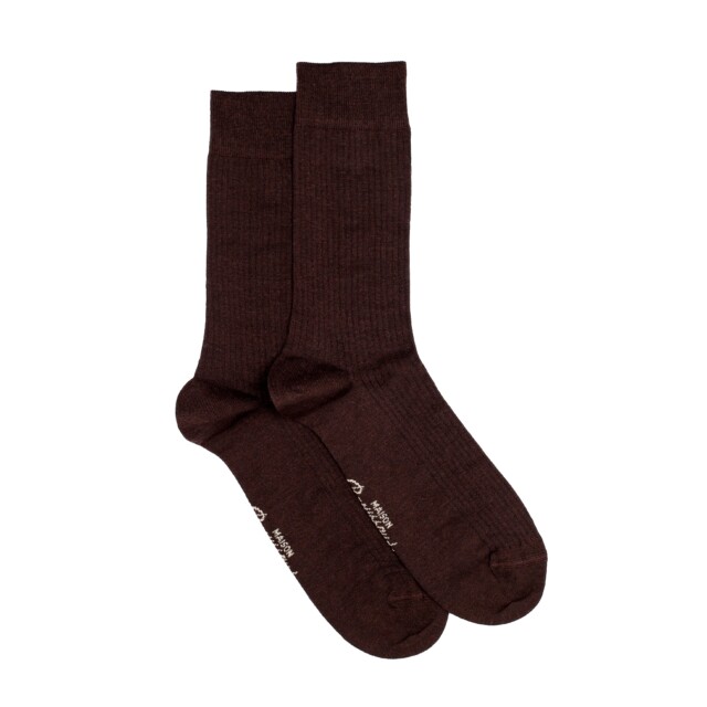 Maison Broussaud - Les côtelées fines - chaussettes homme - coton marron – 43/46 / MARRON
