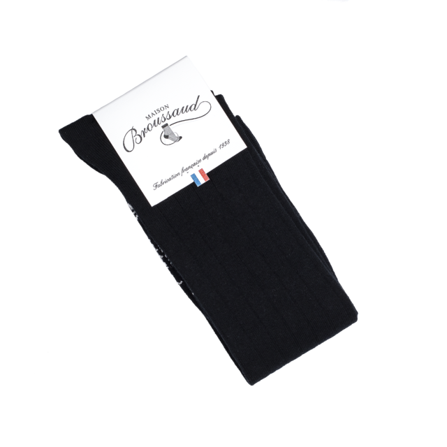 Maison Broussaud - Les côtes - chaussettes homme - laine mérinos noir – 43/46 / NOIR