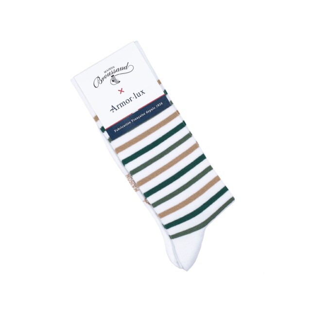Maison Broussaud - Les rayures-multico Armor-lux x Maison Broussaud - chaussettes homme - coton blanc vert – 43/46 / BLANC/VERT