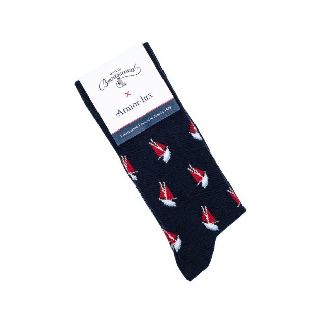 Maison Broussaud - Les voiliers Armor-lux x Maison Broussaud - chaussettes homme - coton marine – 43/46 / MARINE