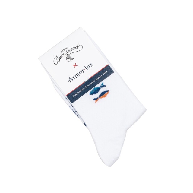Maison Broussaud - Les poissons Armor-lux x Maison Broussaud - chaussettes femme - coton blanc – 39/41 / BLANC