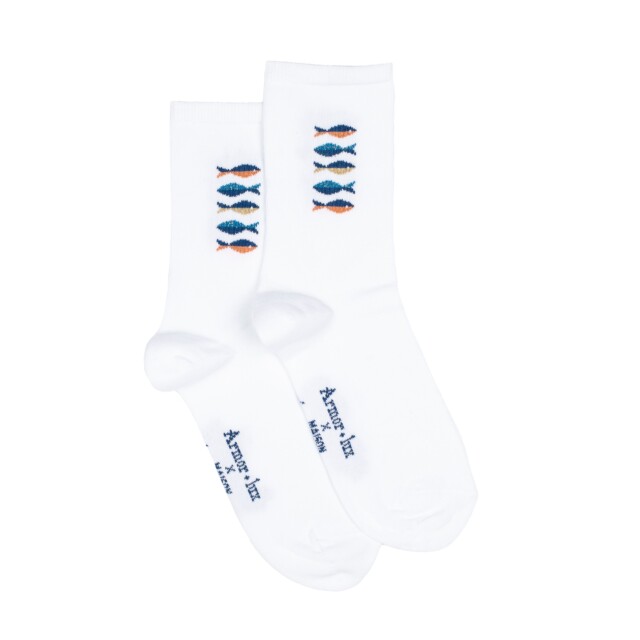Maison Broussaud - Les poissons Armor-lux x Maison Broussaud - chaussettes femme - coton blanc – 39/41 / BLANC