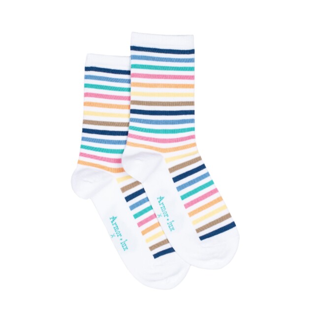 Maison Broussaud - Les rayures-multico Armor-lux x Maison Broussaud - chaussettes femme - coton blanc – 39/41 / BLANC