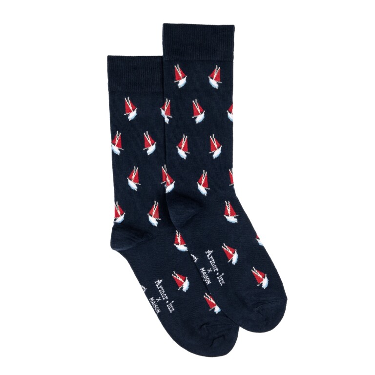 Maison Broussaud - Les voiliers Armor-lux x Maison Broussaud - chaussettes homme - coton marine – 43/46 / MARINE