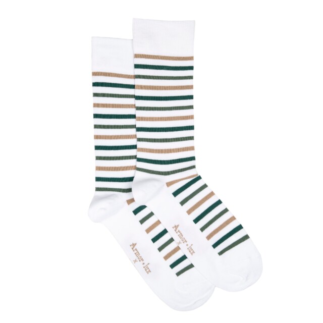 Maison Broussaud - Les rayures-multico Armor-lux x Maison Broussaud - chaussettes homme - coton blanc vert – 43/46 / BLANC/VERT