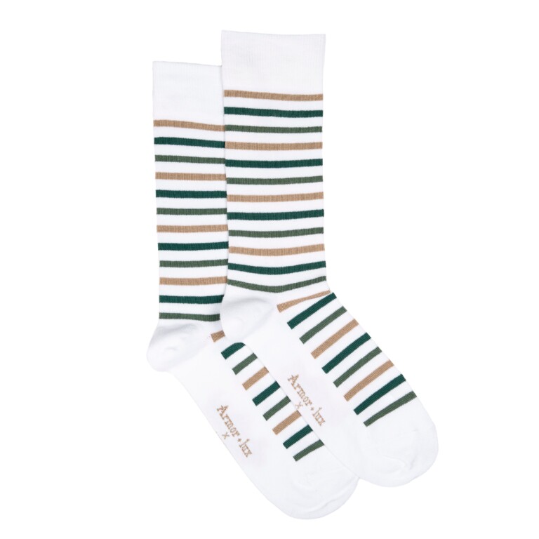 Maison Broussaud - Les rayures-multico Armor-lux x Maison Broussaud - chaussettes homme - coton blanc vert – 43/46 / BLANC/VERT