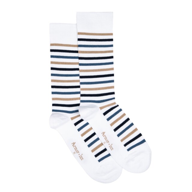 Maison Broussaud - Les rayures-multico Armor-lux x Maison Broussaud - chaussettes homme - coton blanc bleu – 43/46 / BLANC/BLEU