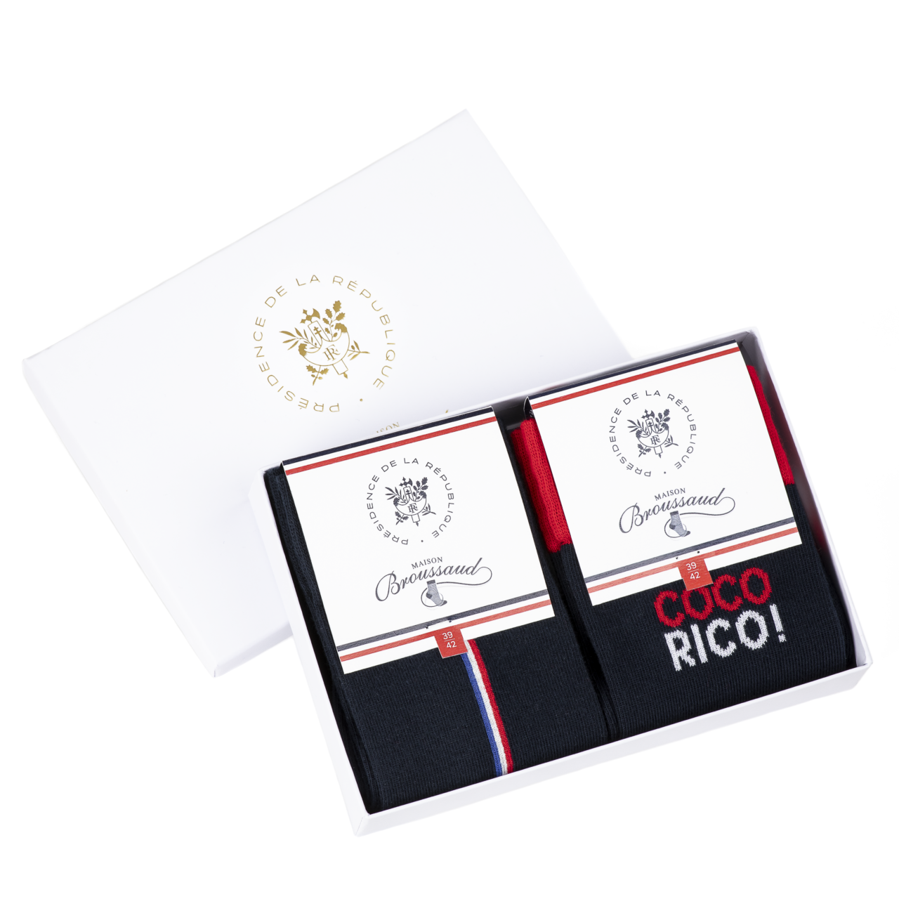 MG 9651 Maison Broussaud - Coffret Elysée x Maison Broussaud baguette cocorico - chaussettes homme - coton marine et rouge – 43/46 / MARINE/ROUGE