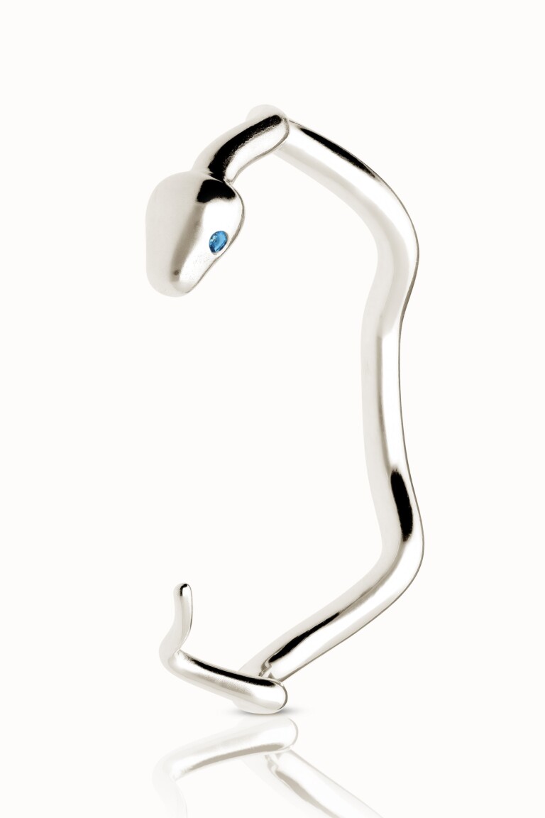 MLBRPY Snake bracelet with stone eyes white gold Blue Topaz 1 Violaine Muras - Bracelet quiétude à topaze bleue