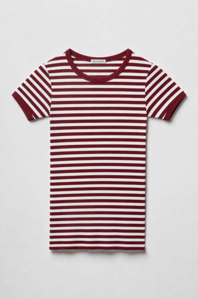 Maillot de Corps Homme Rayé – Bordeaux Ecru par la marque Tricots Marcel Tricots Marcel - Maillot de Corps Homme Rayé – Bordeaux Ecru