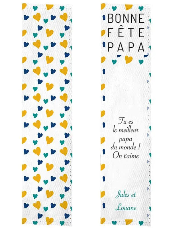 L’Atelier BABY’SPHERE - Marque page coeurs jaune et bleu bonne fête papa