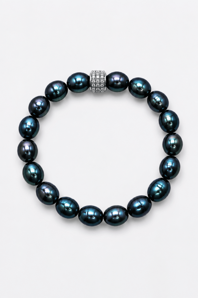 NEIJE - Bracelet Monte-Cristo Perles d’eau douce Noires Or Blanc