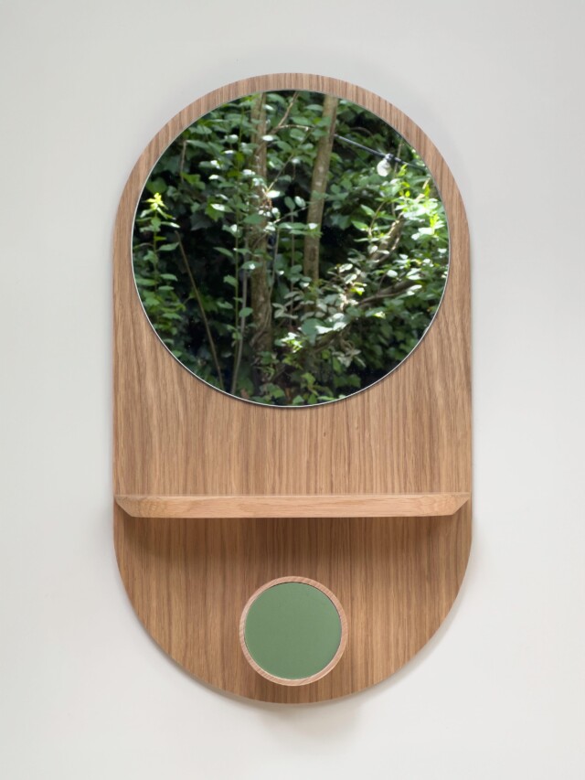 Reine Mère - Éclipse Clairon - Miroir avec étagère et patère en chêne – Ardoise