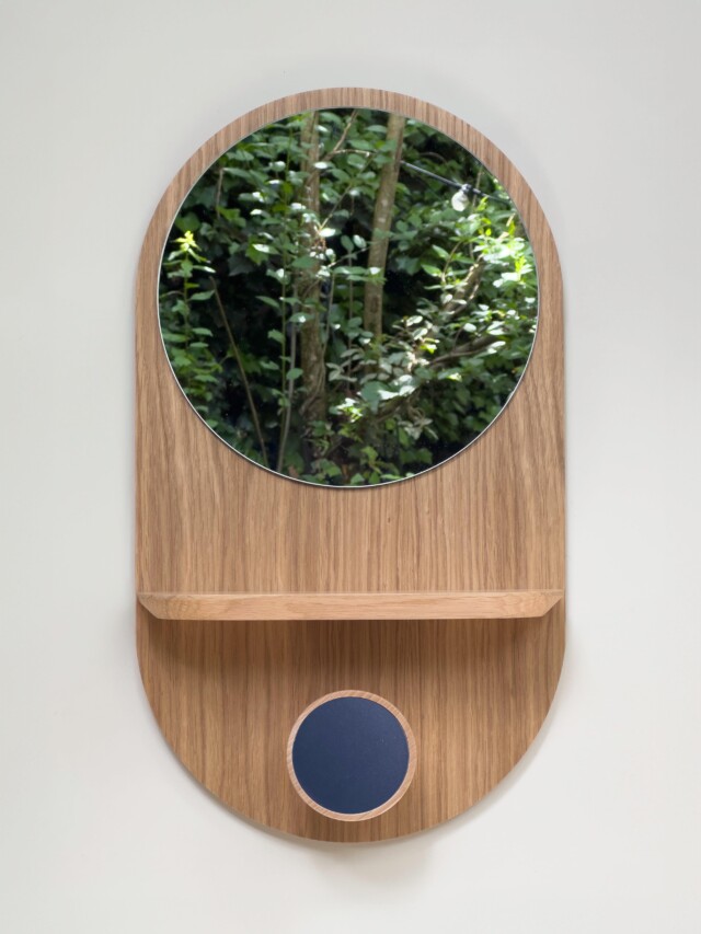 Reine Mère - Éclipse Clairon - Miroir avec étagère et patère en chêne – Ardoise
