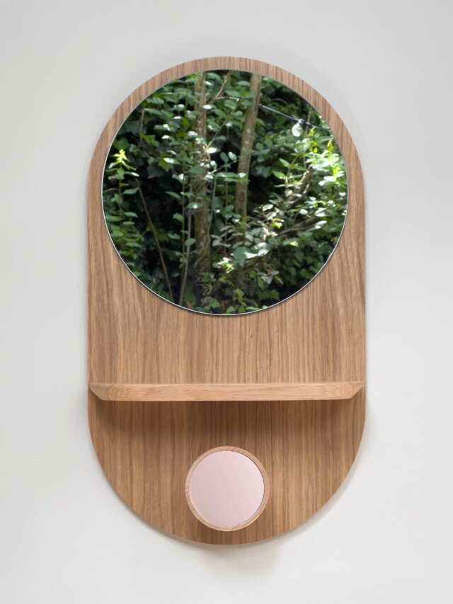 Reine Mère - Éclipse Clairon - Miroir avec étagère et patère en chêne – Ardoise