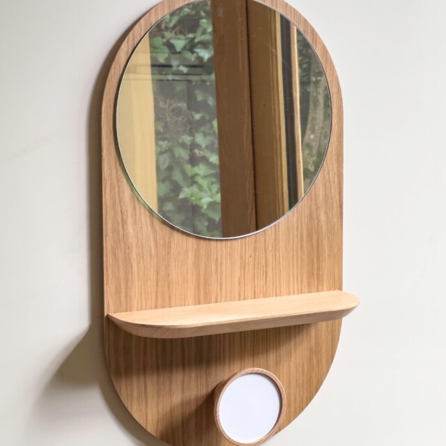 Reine Mère - Éclipse Clairon - Miroir avec étagère et patère en chêne – Teracotta