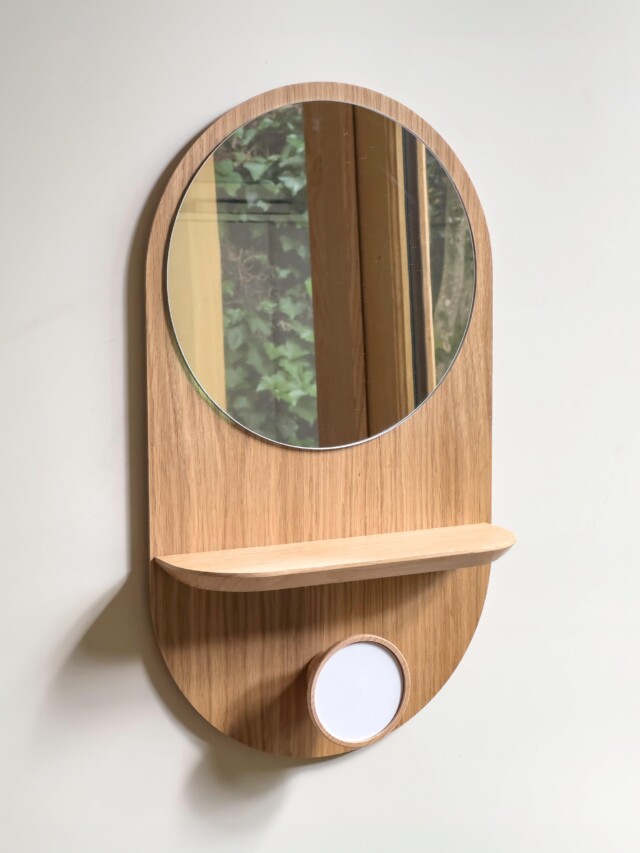 Reine Mère - Éclipse Clairon - Miroir avec étagère et patère en chêne – Teracotta