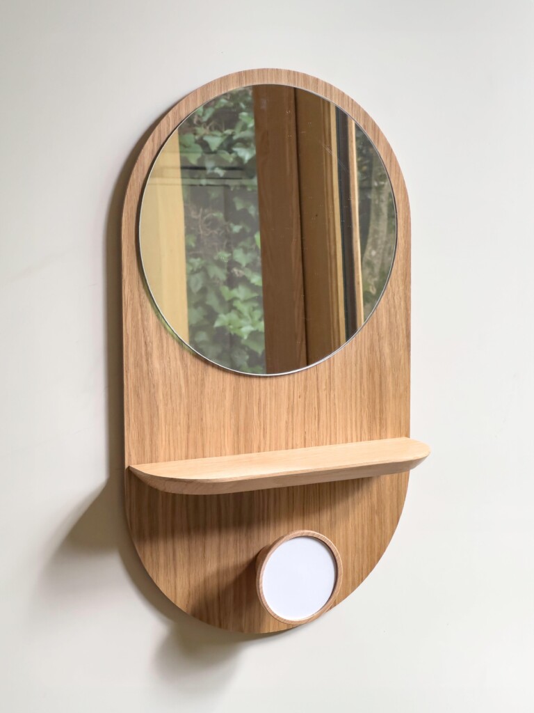 Reine Mère - Éclipse Clairon - Miroir avec étagère et patère en chêne – Teracotta