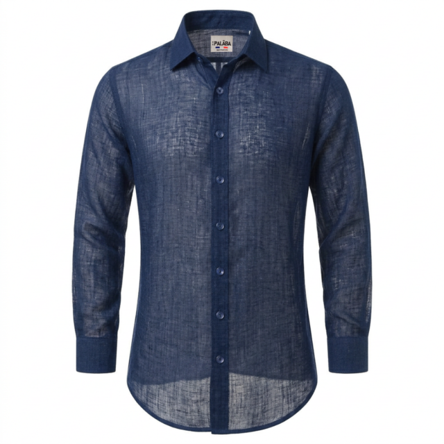 PALÂBA - Chemise lin bleu marine homme | Coupe ajustée – 3XL