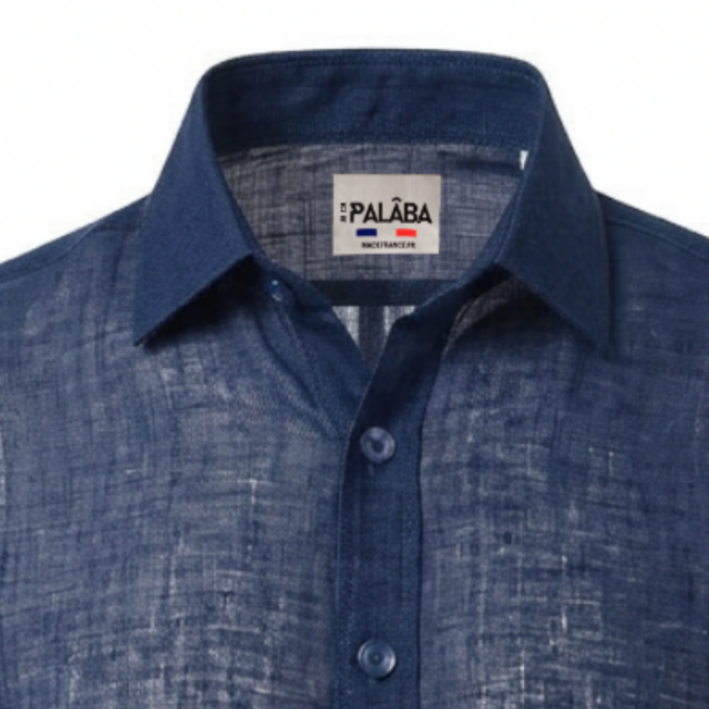 PALÂBA - Chemise lin bleu marine homme | Coupe ajustée – 3XL