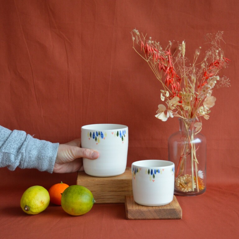 Maison Primavera - OFFRE "Petit et grand buveur" - Primavera – 1 tasse café bleue + 1 tasse thé motif