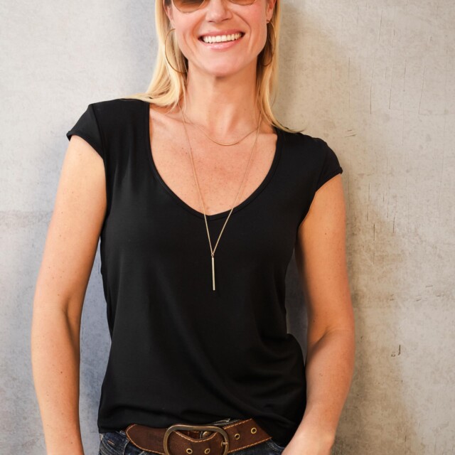 Thelma Rose - Top col V Pénélope – 44 / Bleu indigo