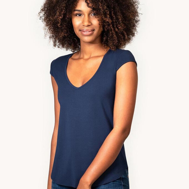 Thelma Rose - Top col V Pénélope – 44 / Bleu indigo