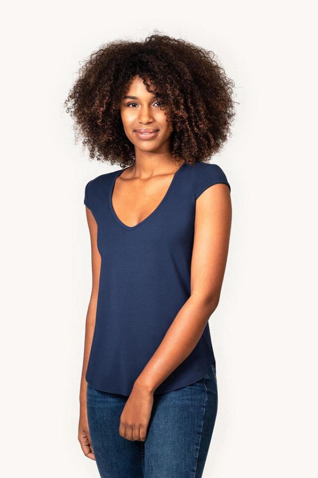 Thelma Rose - Top col V Pénélope – 44 / Bleu indigo