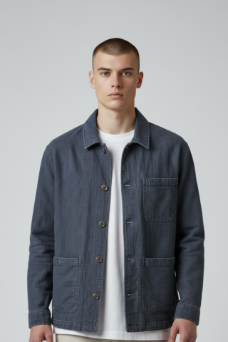 JAGVI. RIVE GAUCHE - Veste Workwear denim japonais à carreaux