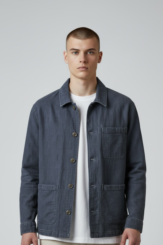 JAGVI. RIVE GAUCHE - Veste Workwear denim japonais à carreaux