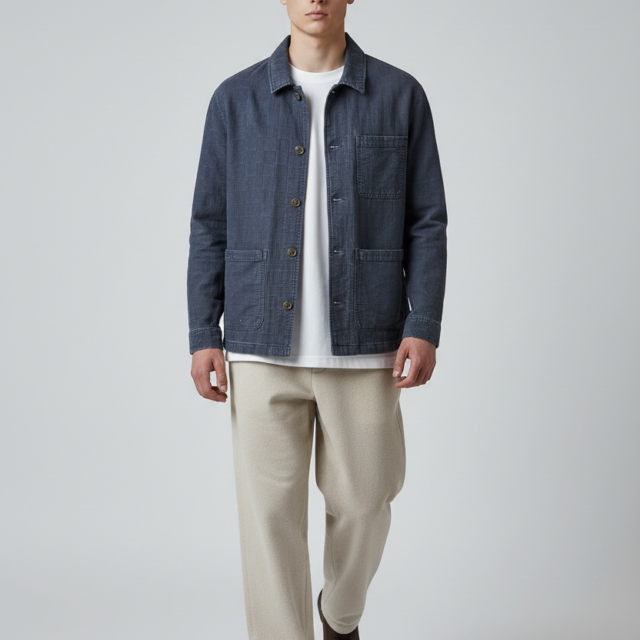 JAGVI. Rive Gauche - Veste Workwear denim japonais à carreaux