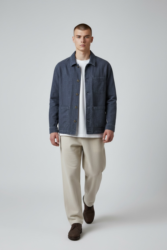 JAGVI. Rive Gauche - Veste Workwear denim japonais à carreaux